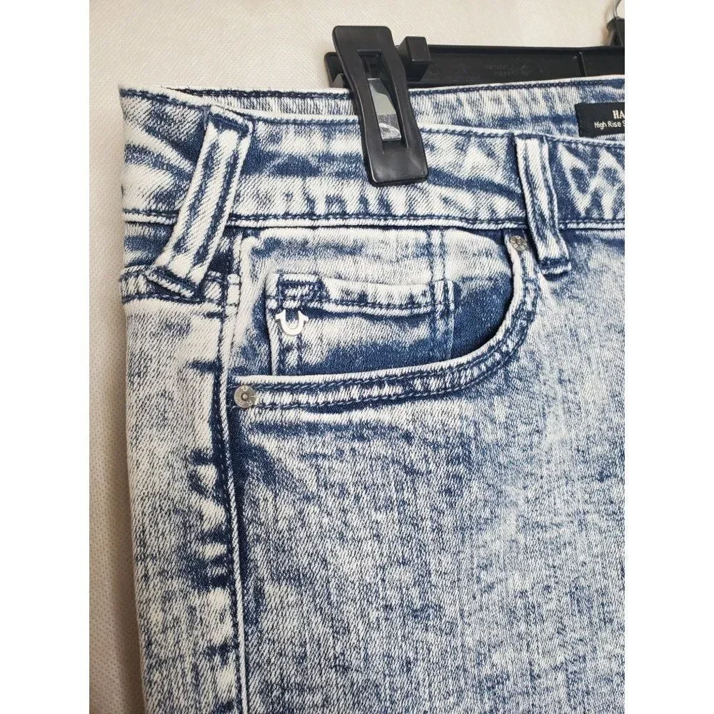True Religion Halle High Rise Super Skinny Acid Wash Raw Hem Jeans